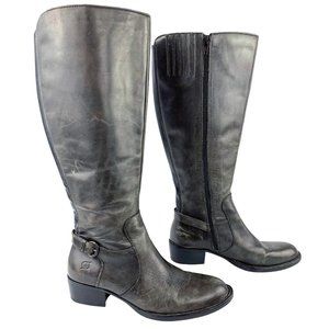 BORN D78691 Helen Distressed Leather Zip Tall Riding‎ Boots